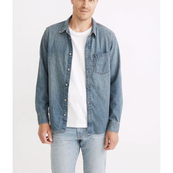 Madewell Men's Denim Perfect Long-Sleeve Shirt in Tomkins Wash NWT - Picture 1 of 11